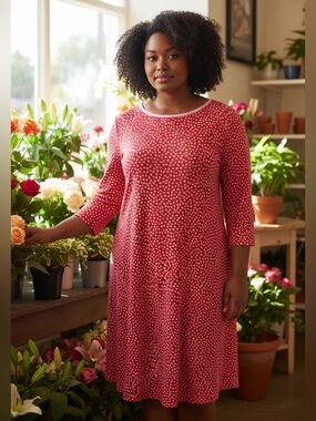 Susan Graver Vintage Red and White Polka Dot Long Sleeve Dress